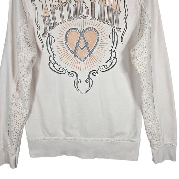 Affliction Hoodie Women Large White Graphic Lace Panel Full Zip American Custom - Picture 11 of 11